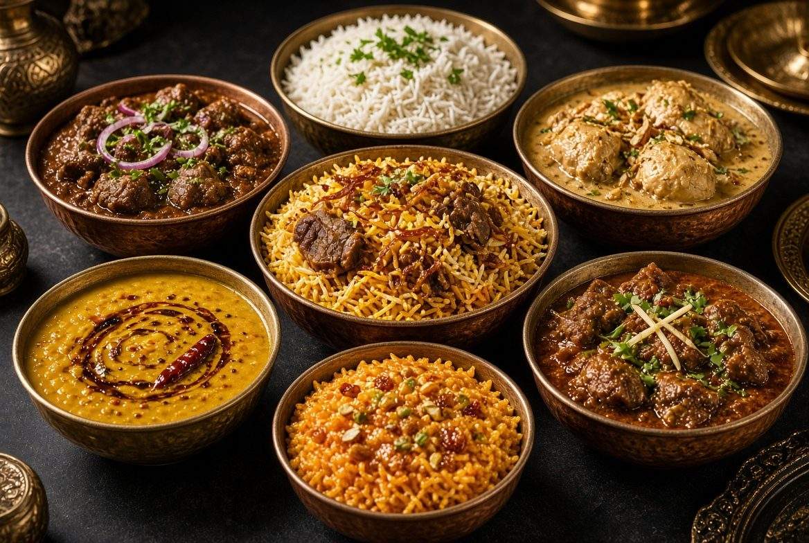Bangladeshi wedding feast — curries, biryani and jorda