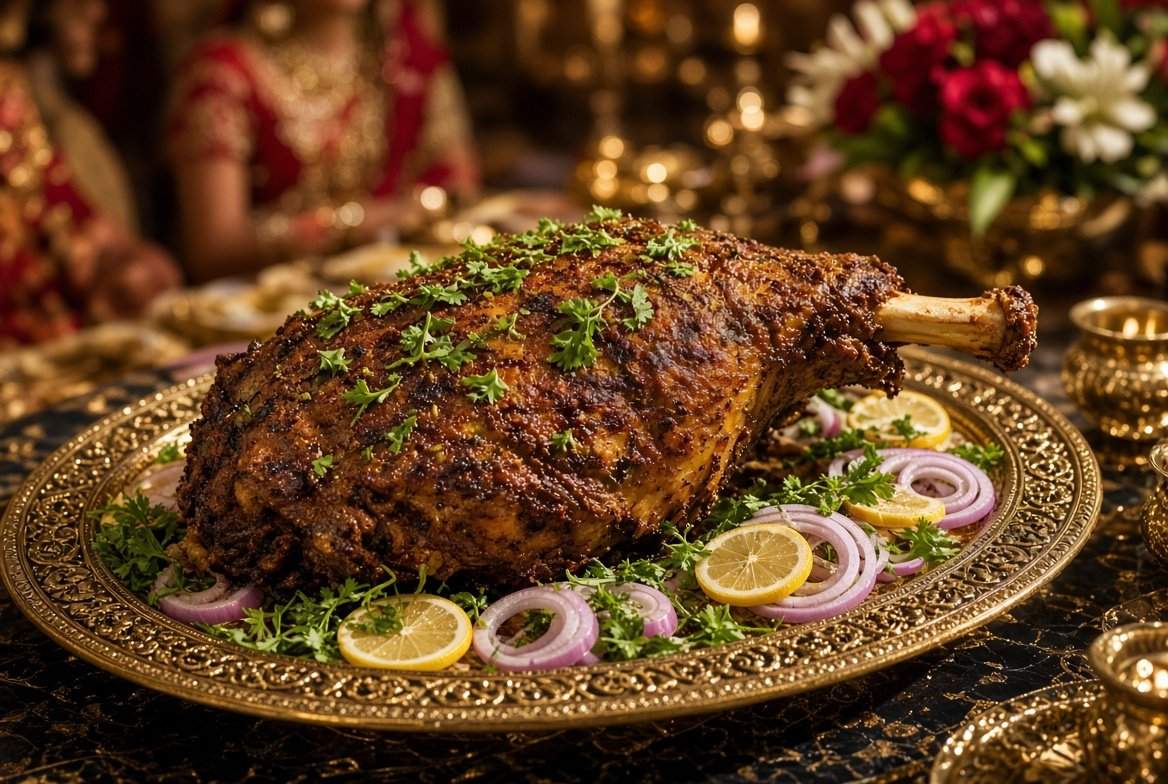 Ceremonial whole spiced lamb for the bride and groom