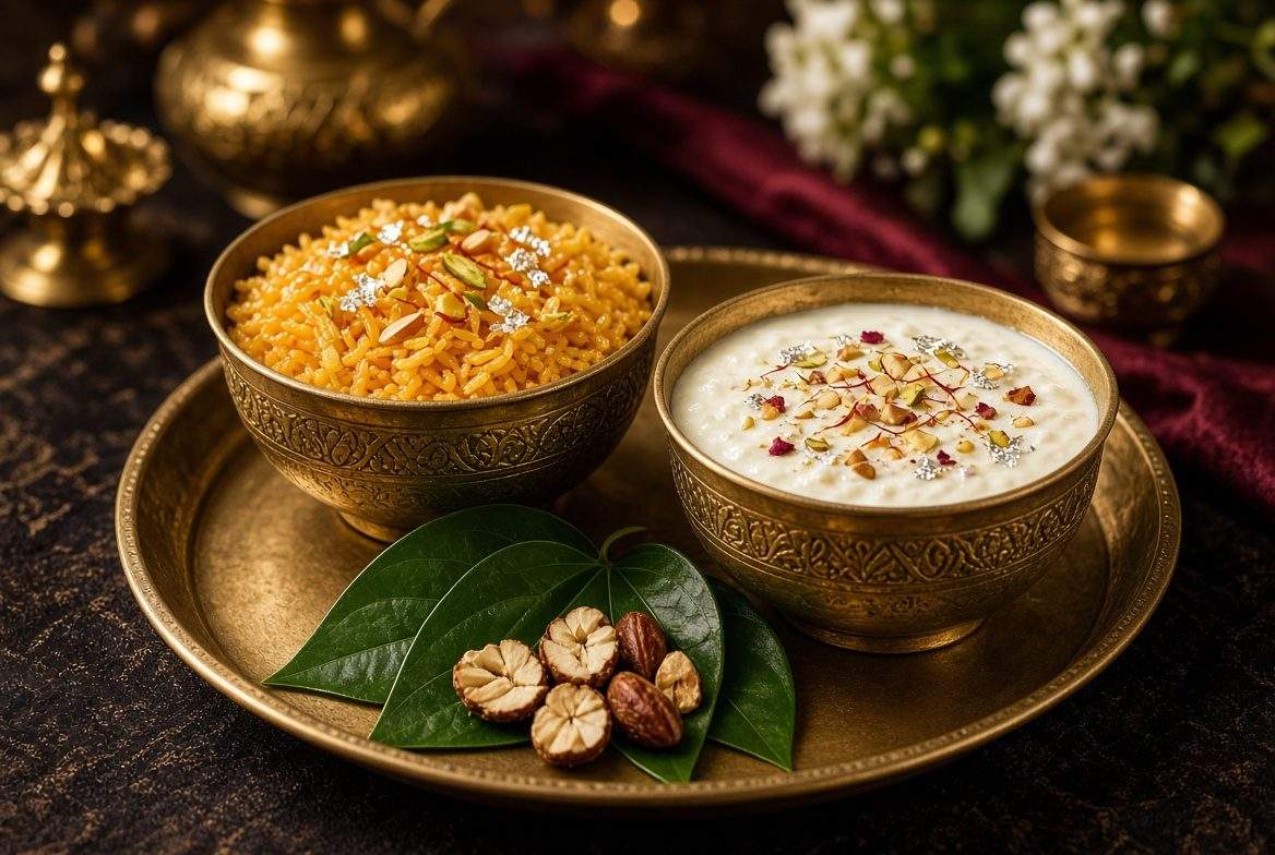 Jorda sweet rice, mishti doi and paan supari for the wedding table