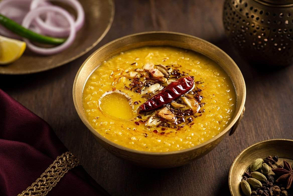 Tadka dal with cumin garlic tempering