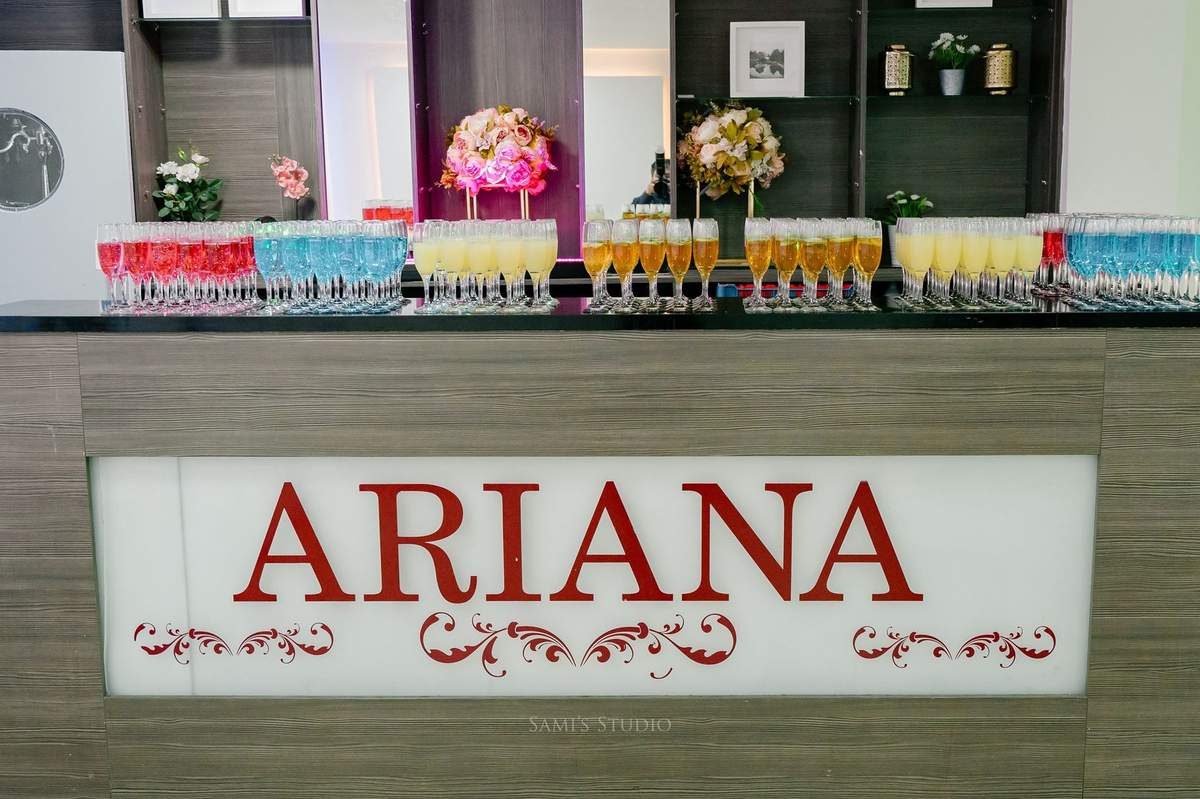 The Ariana reception bar, glassware ready for service